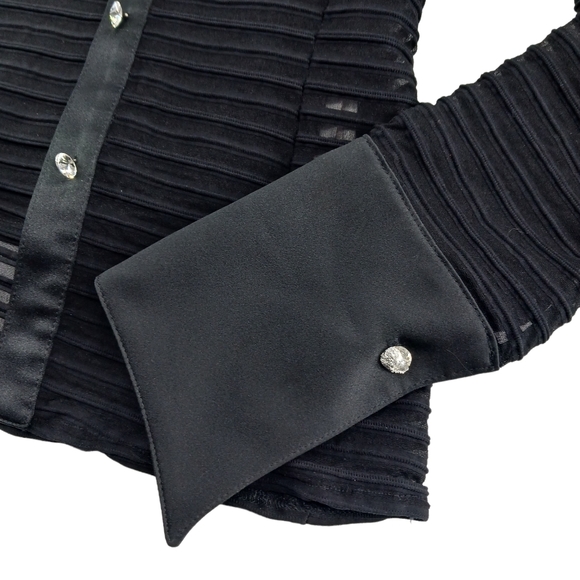 JS Collection Black Mesh Striped Shirt & Tank Top Set Ringstones Button Size 6 - Picture 8 of 16